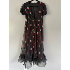Unbranded Sequin Strawberry‎ Black Lace Maxi Dress MEDIUM